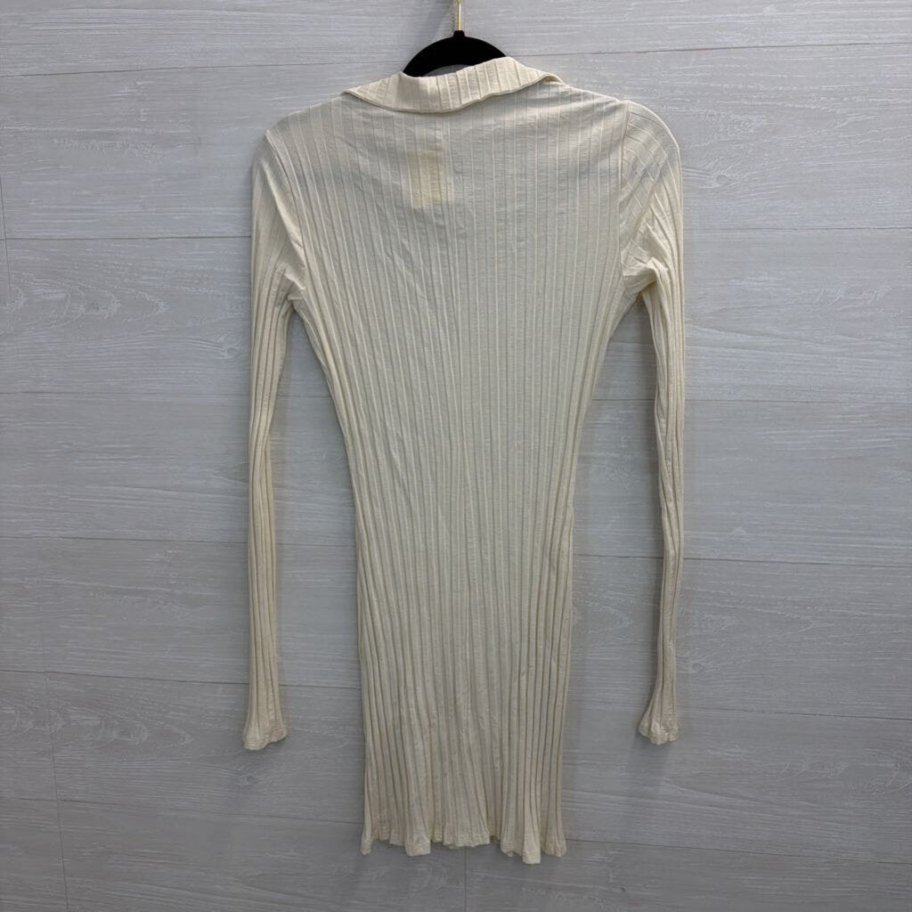 Reformation Cream Ribbed Long Sleeve Dress Medium
