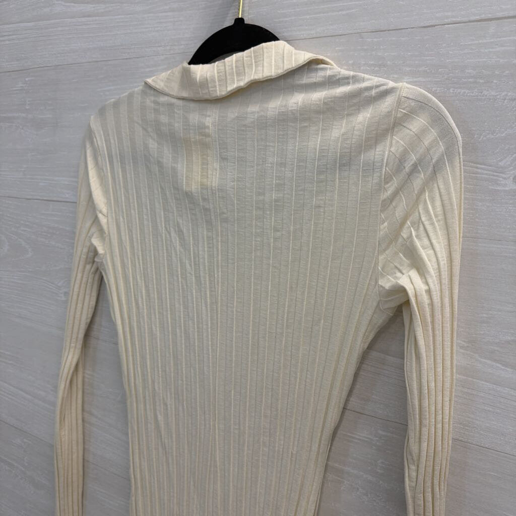 Reformation Cream Ribbed Long Sleeve Dress Medium
