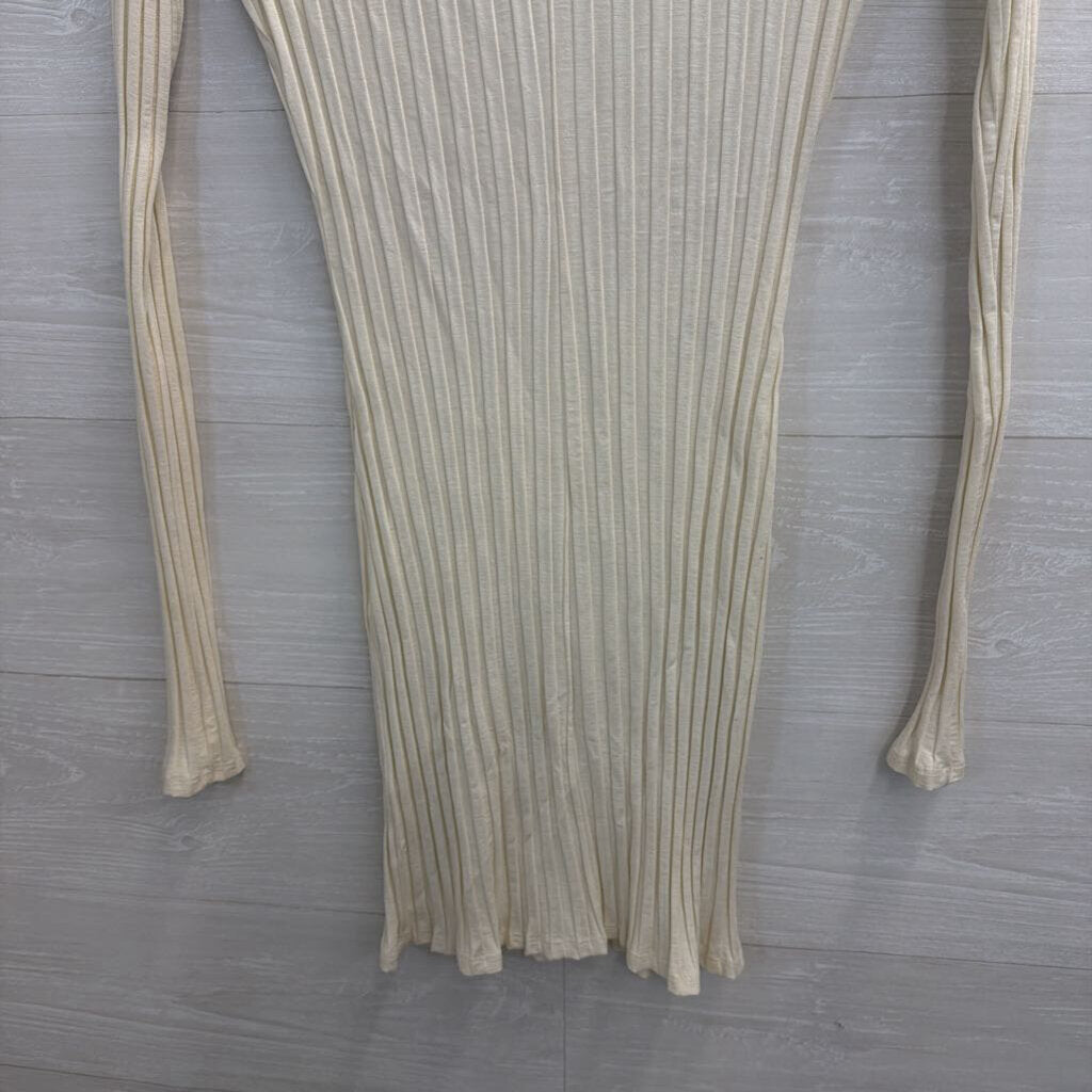 Reformation Cream Ribbed Long Sleeve Dress Medium