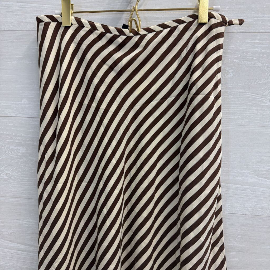Etcetera Brown/ Cream Silky Striped Midi Skirt 8