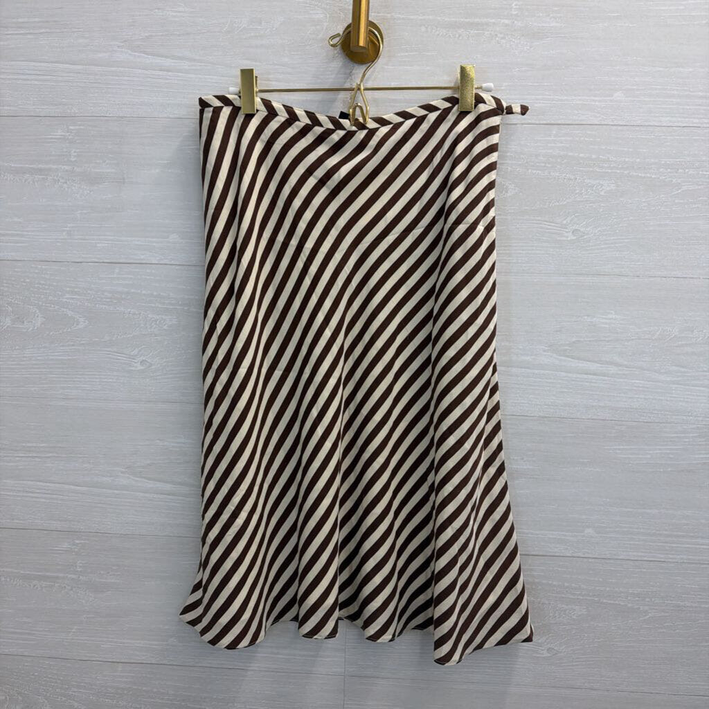Etcetera Brown/ Cream Silky Striped Midi Skirt 8