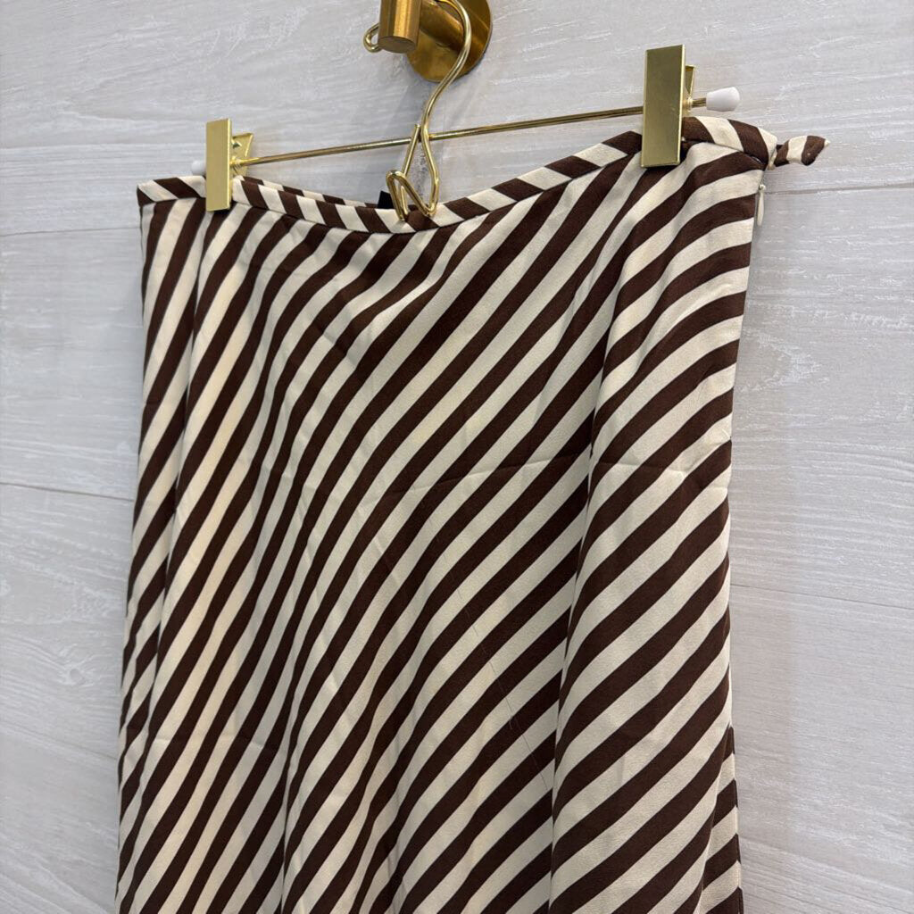 Etcetera Brown/ Cream Silky Striped Midi Skirt 8