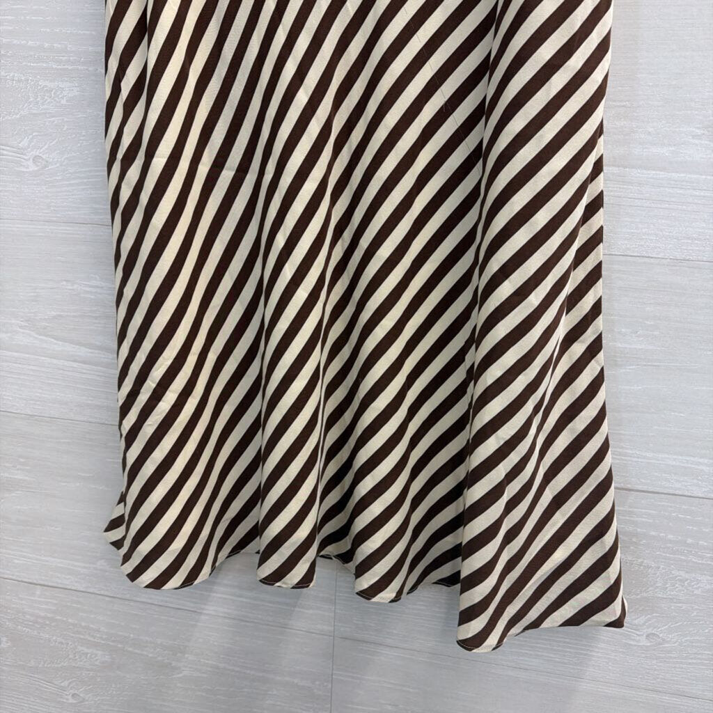 Etcetera Brown/ Cream Silky Striped Midi Skirt 8