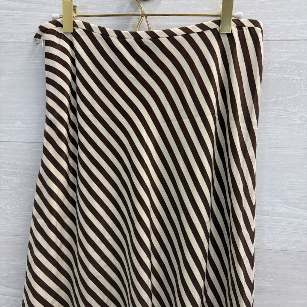 Etcetera Brown/ Cream Silky Striped Midi Skirt 8