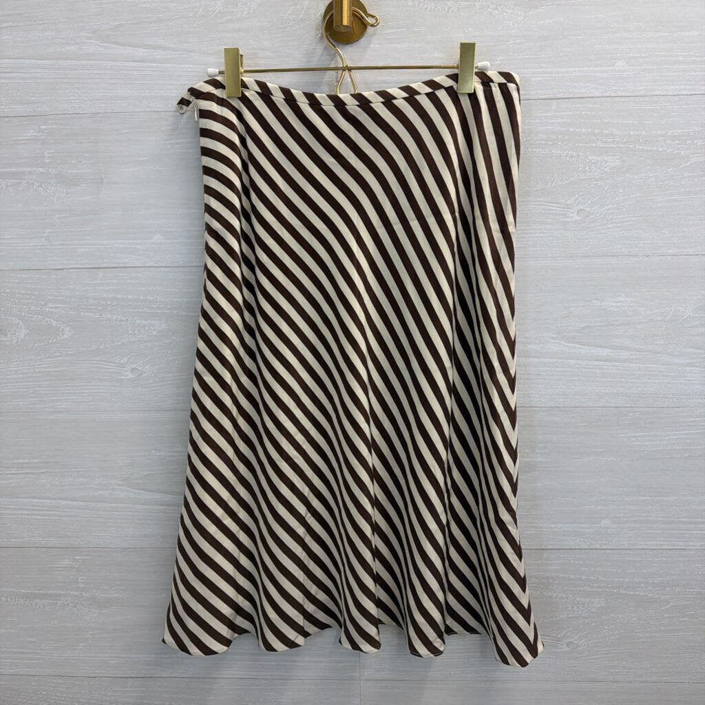 Etcetera Brown/ Cream Silky Striped Midi Skirt 8