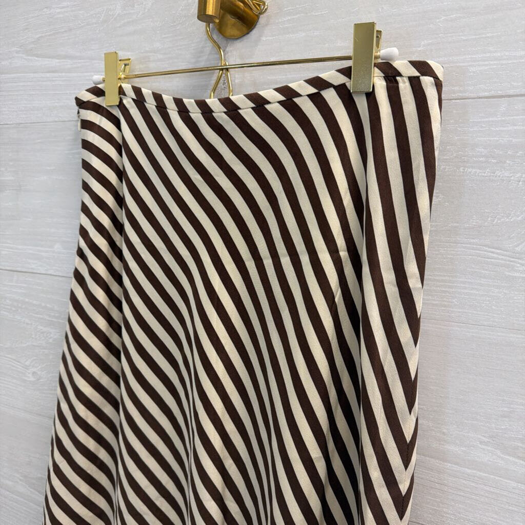 Etcetera Brown/ Cream Silky Striped Midi Skirt 8