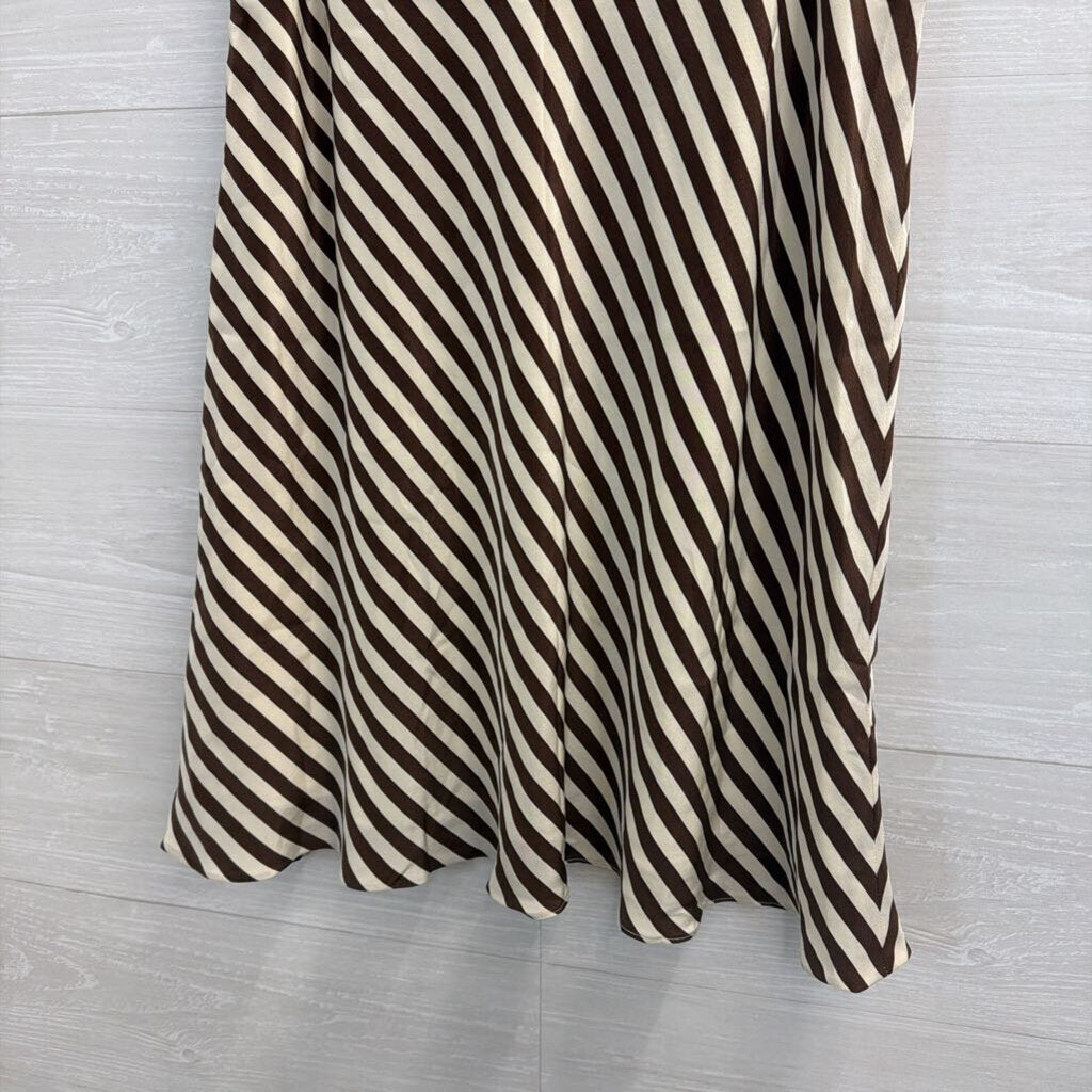 Etcetera Brown/ Cream Silky Striped Midi Skirt 8