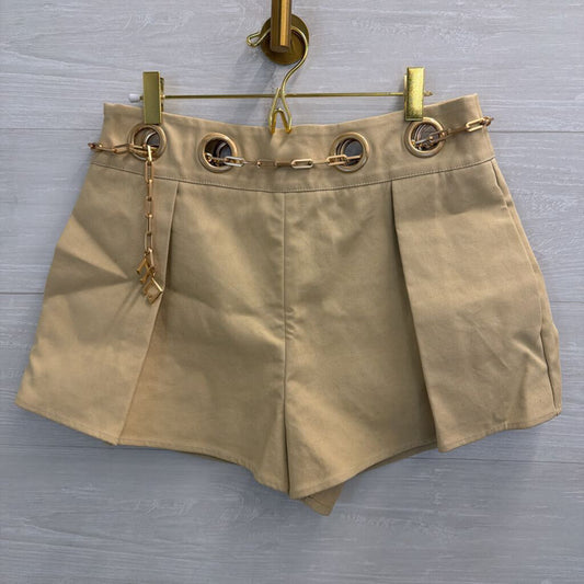 Cult Gaia Beige/ Gold Grommet Chain Belt Shorts Medium