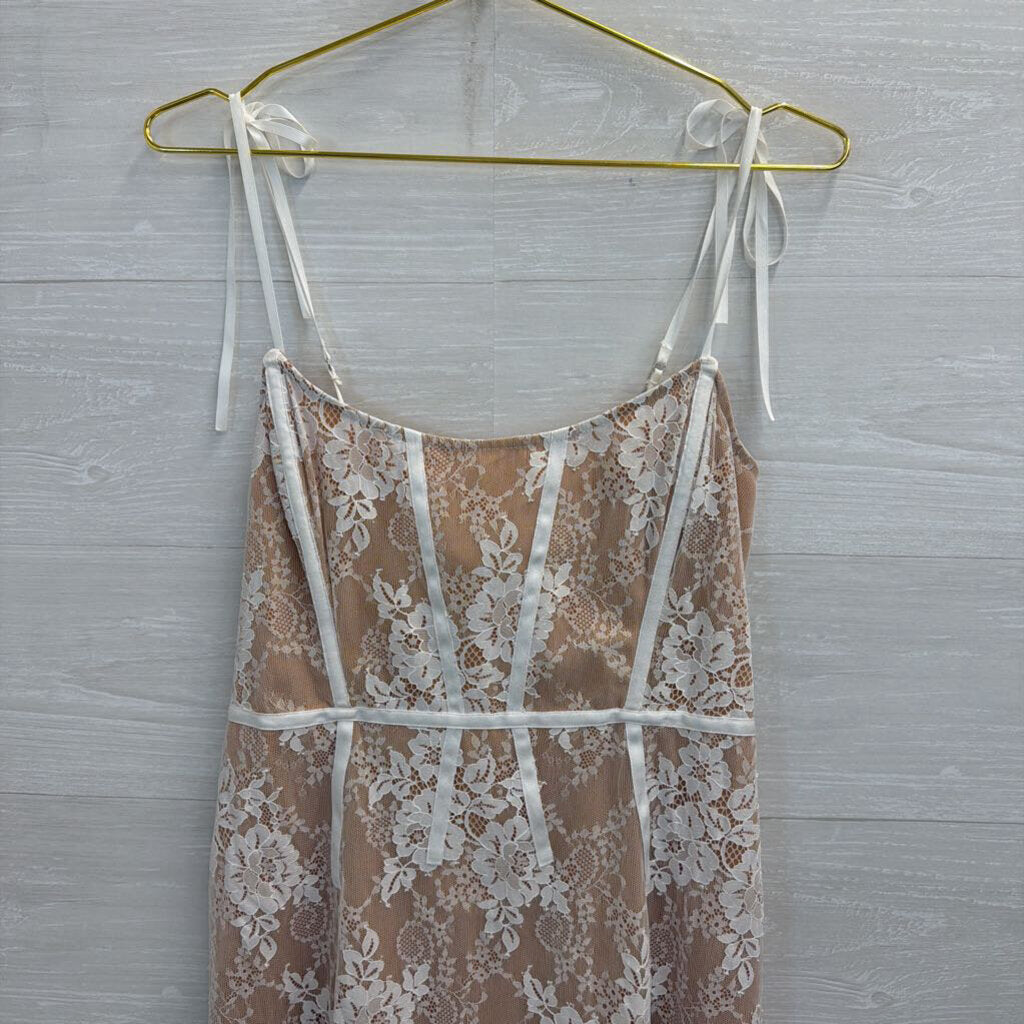 For Love and Lemons Beige/ White Lace Corset Detail Mini Dress Small