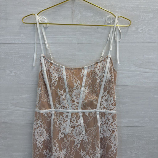 For Love and Lemons Beige/ White Lace Corset Detail Mini Dress Small