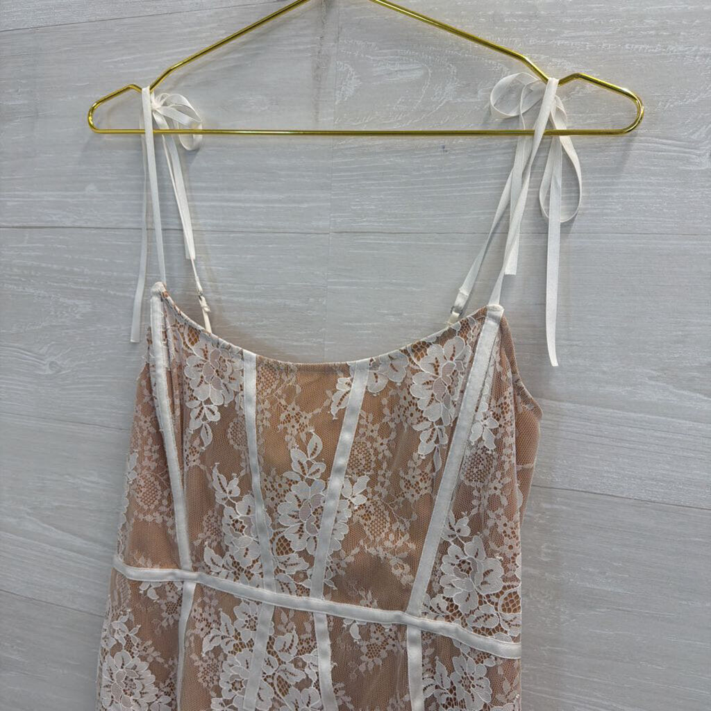 For Love and Lemons Beige/ White Lace Corset Detail Mini Dress Small
