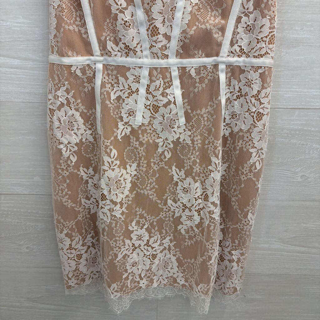For Love and Lemons Beige/ White Lace Corset Detail Mini Dress Small