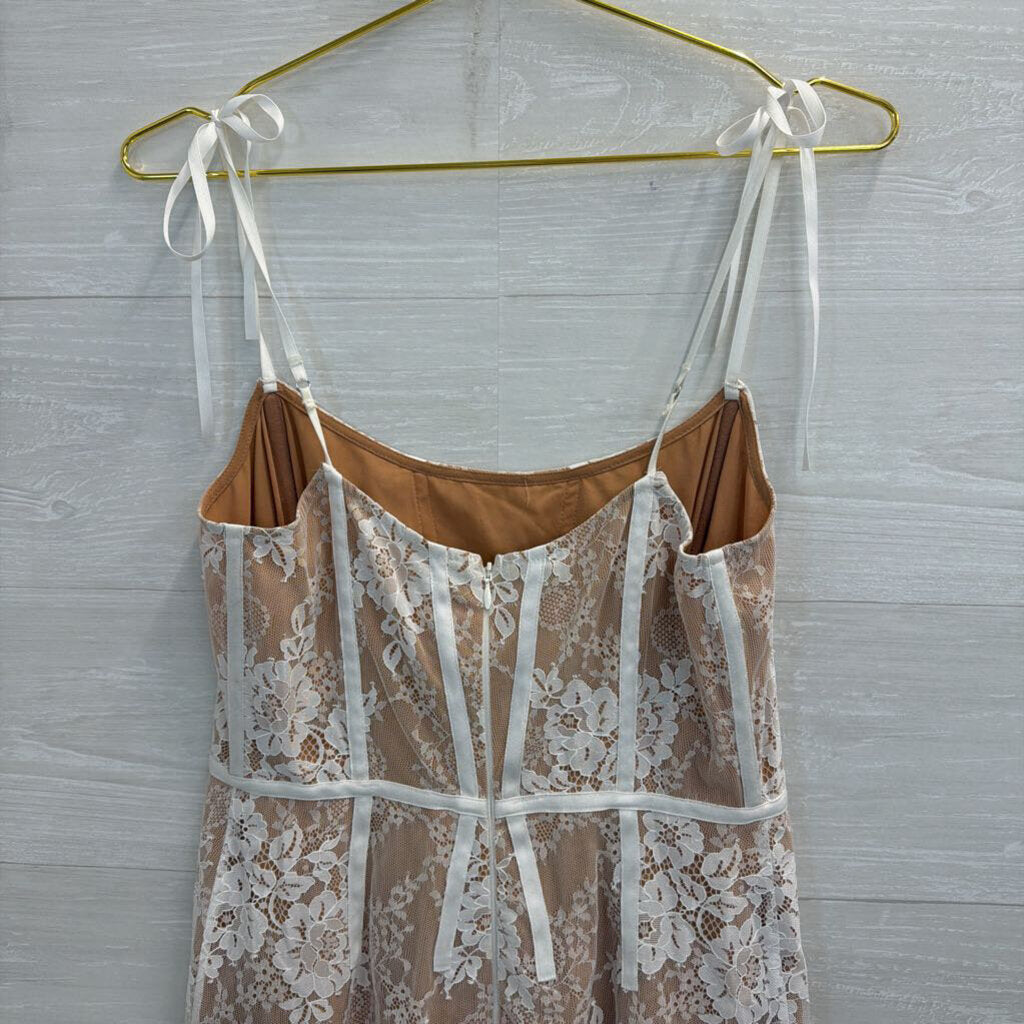 For Love and Lemons Beige/ White Lace Corset Detail Mini Dress Small