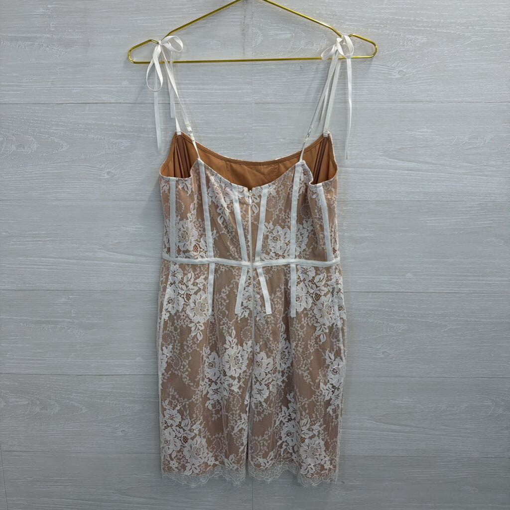 For Love and Lemons Beige/ White Lace Corset Detail Mini Dress Small