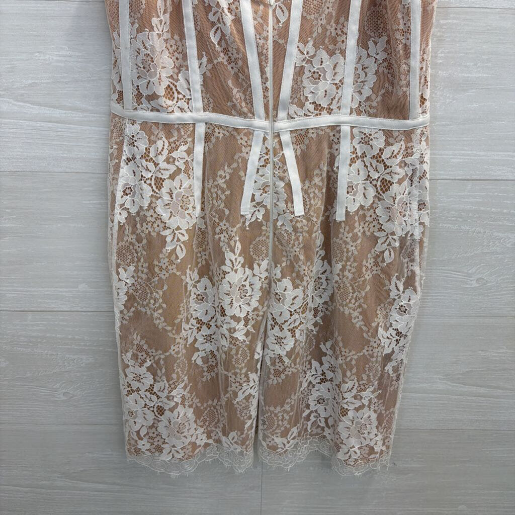For Love and Lemons Beige/ White Lace Corset Detail Mini Dress Small