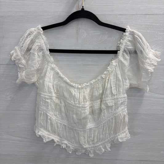 FP One White Cropped Short Puff Sleeve Top Large