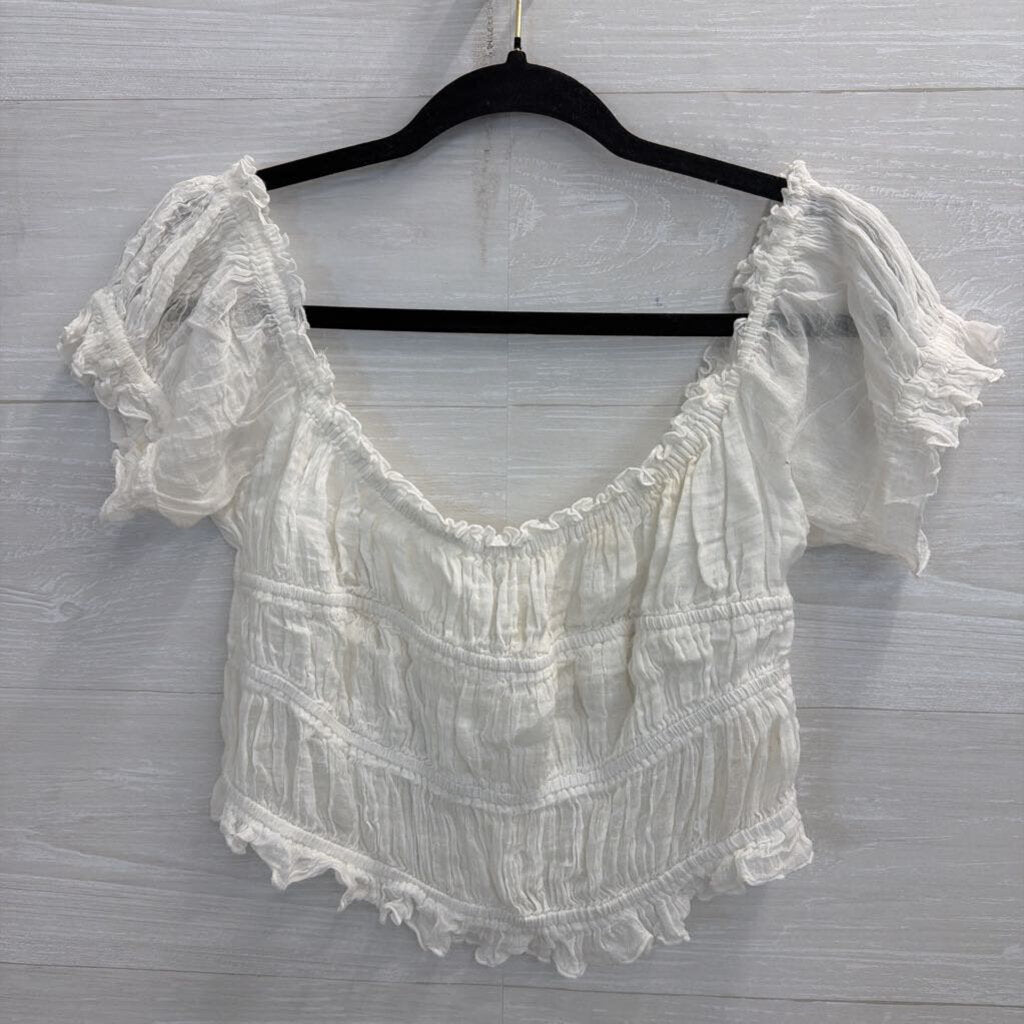 FP One White Cropped Short Puff Sleeve Top Large