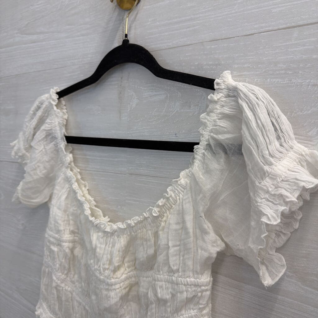 FP One White Cropped Short Puff Sleeve Top Large