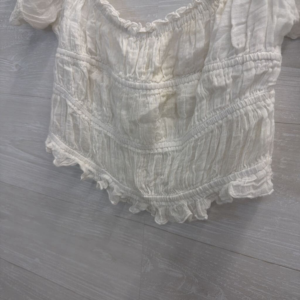 FP One White Cropped Short Puff Sleeve Top Large