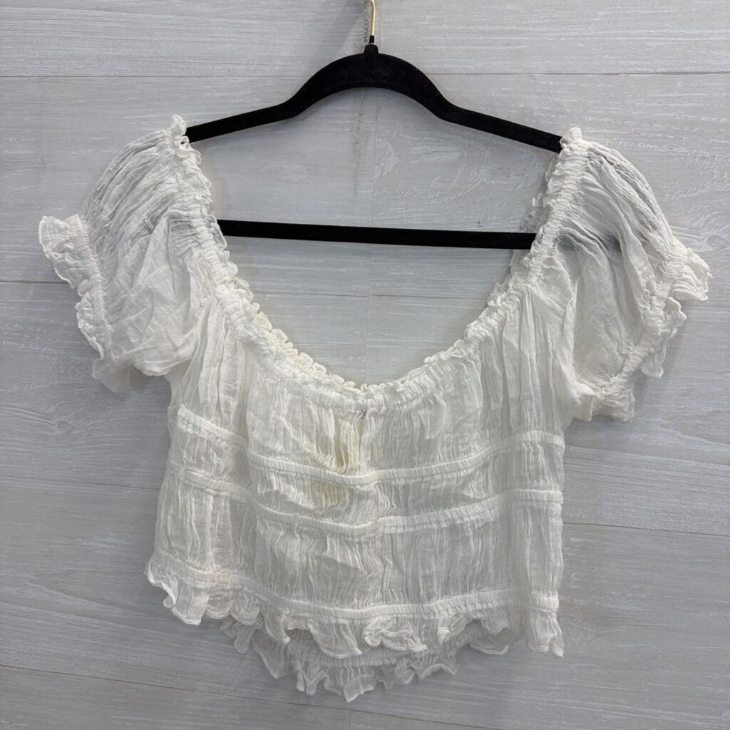 FP One White Cropped Short Puff Sleeve Top Large