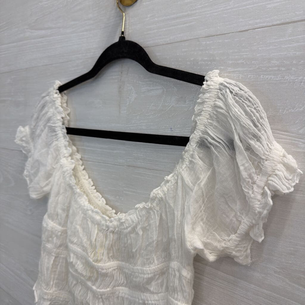 FP One White Cropped Short Puff Sleeve Top Large