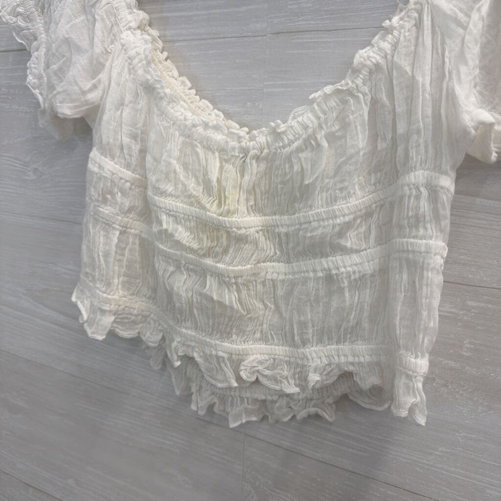 FP One White Cropped Short Puff Sleeve Top Large