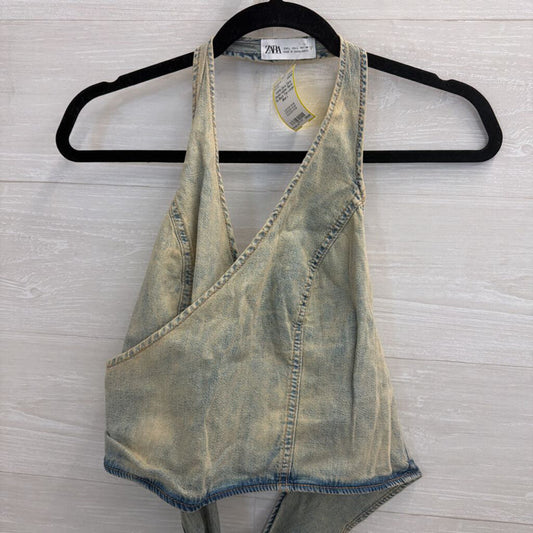 Zara Denim Halter Neck Tie Back Top Large