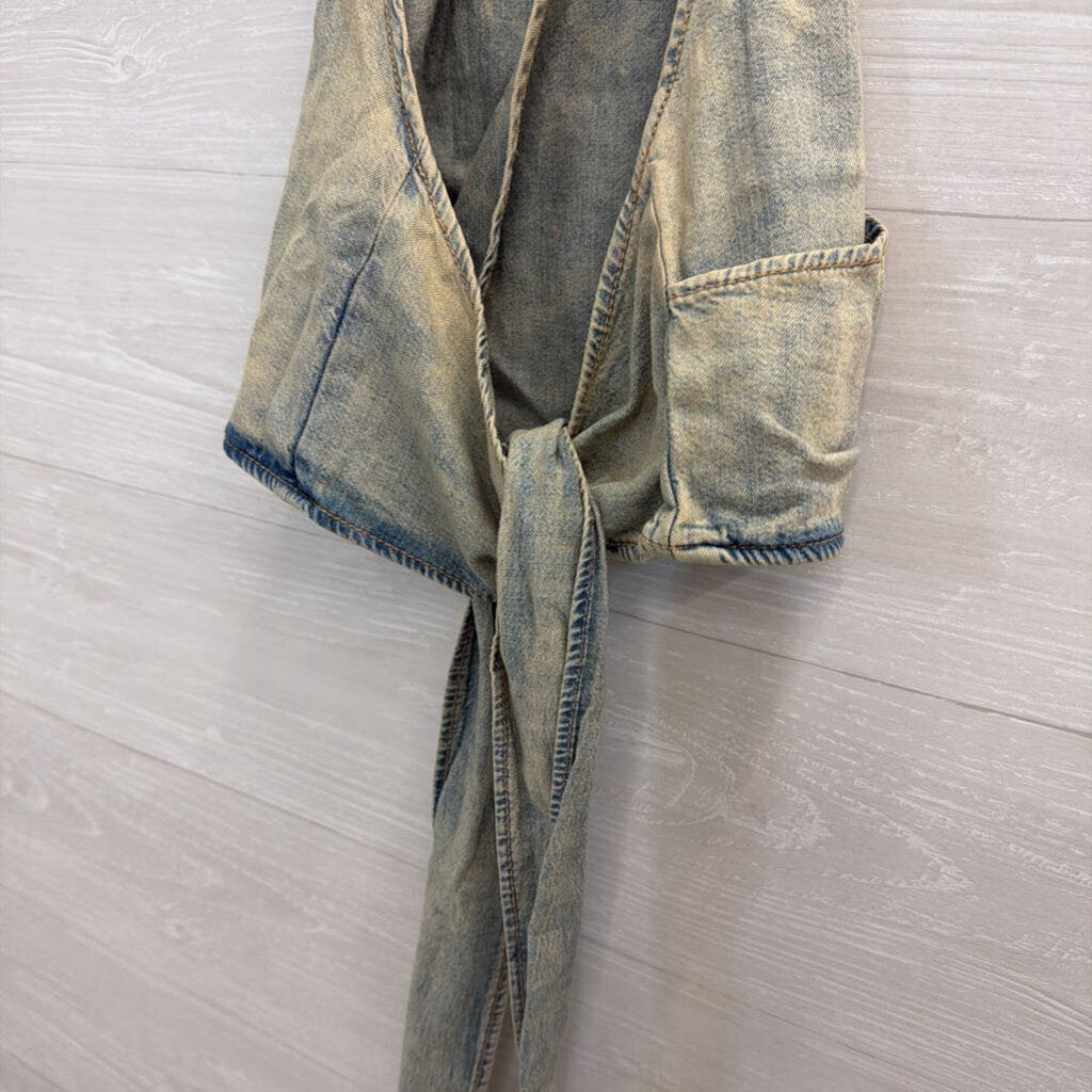 Zara Denim Halter Neck Tie Back Top Large