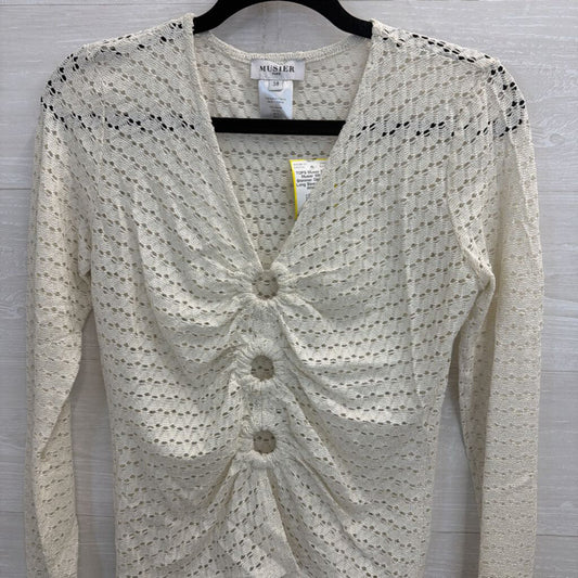 Musier White Shimmer Open Knit Long Sleeve Top 38