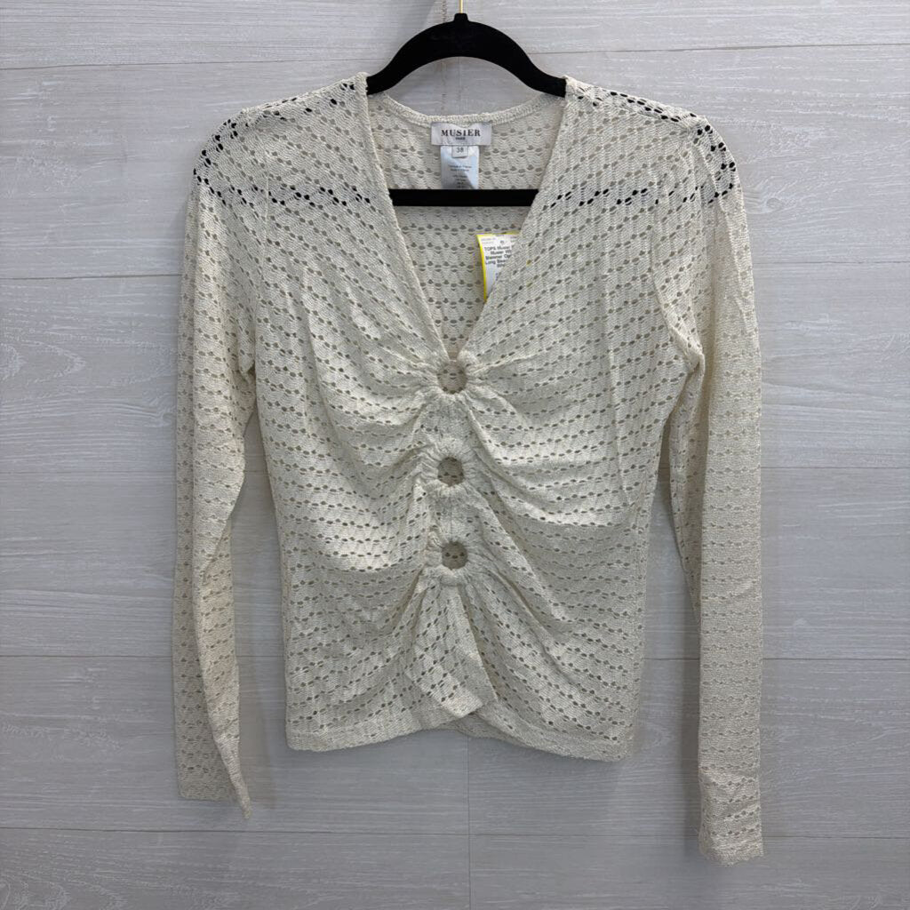 Musier White Shimmer Open Knit Long Sleeve Top 38