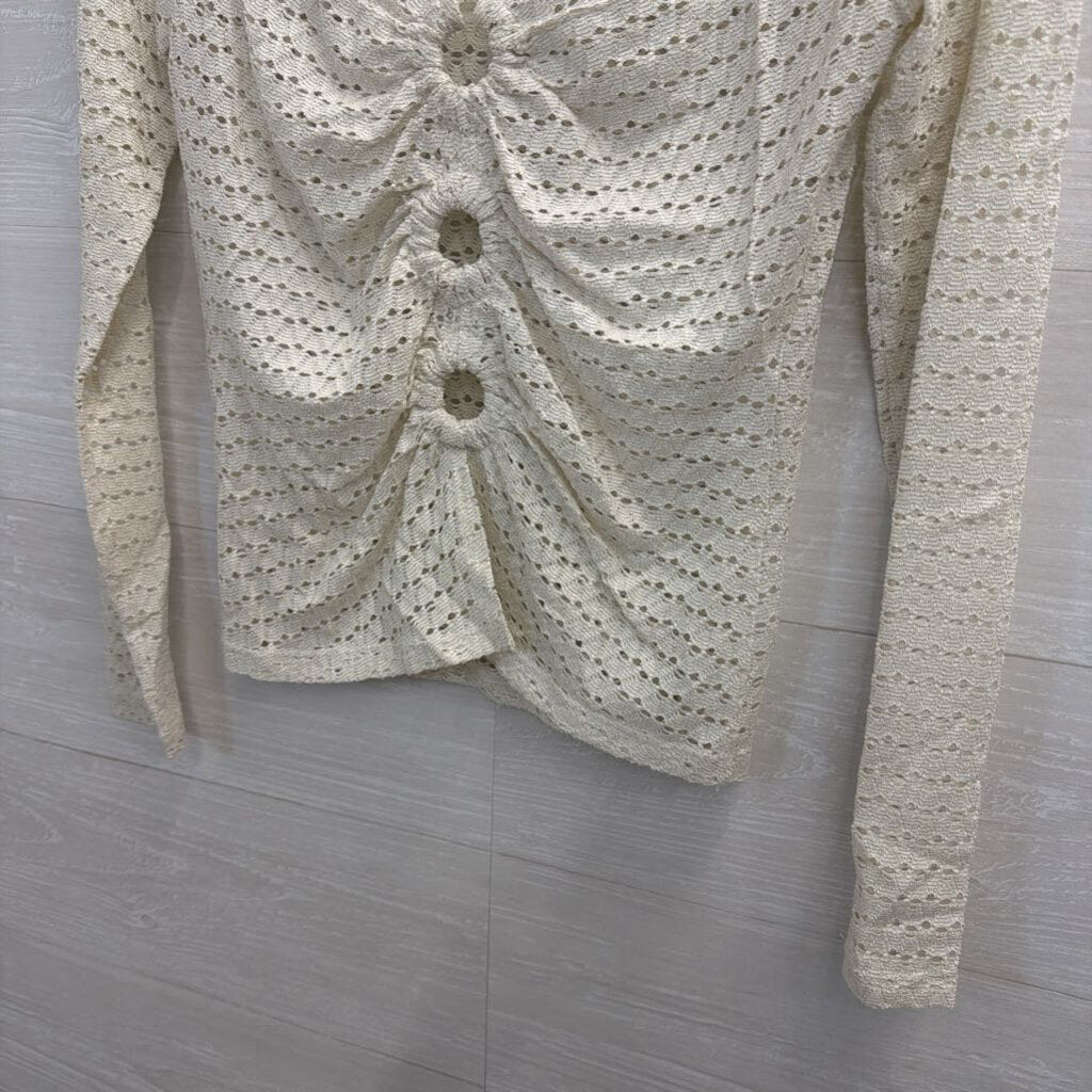 Musier White Shimmer Open Knit Long Sleeve Top 38