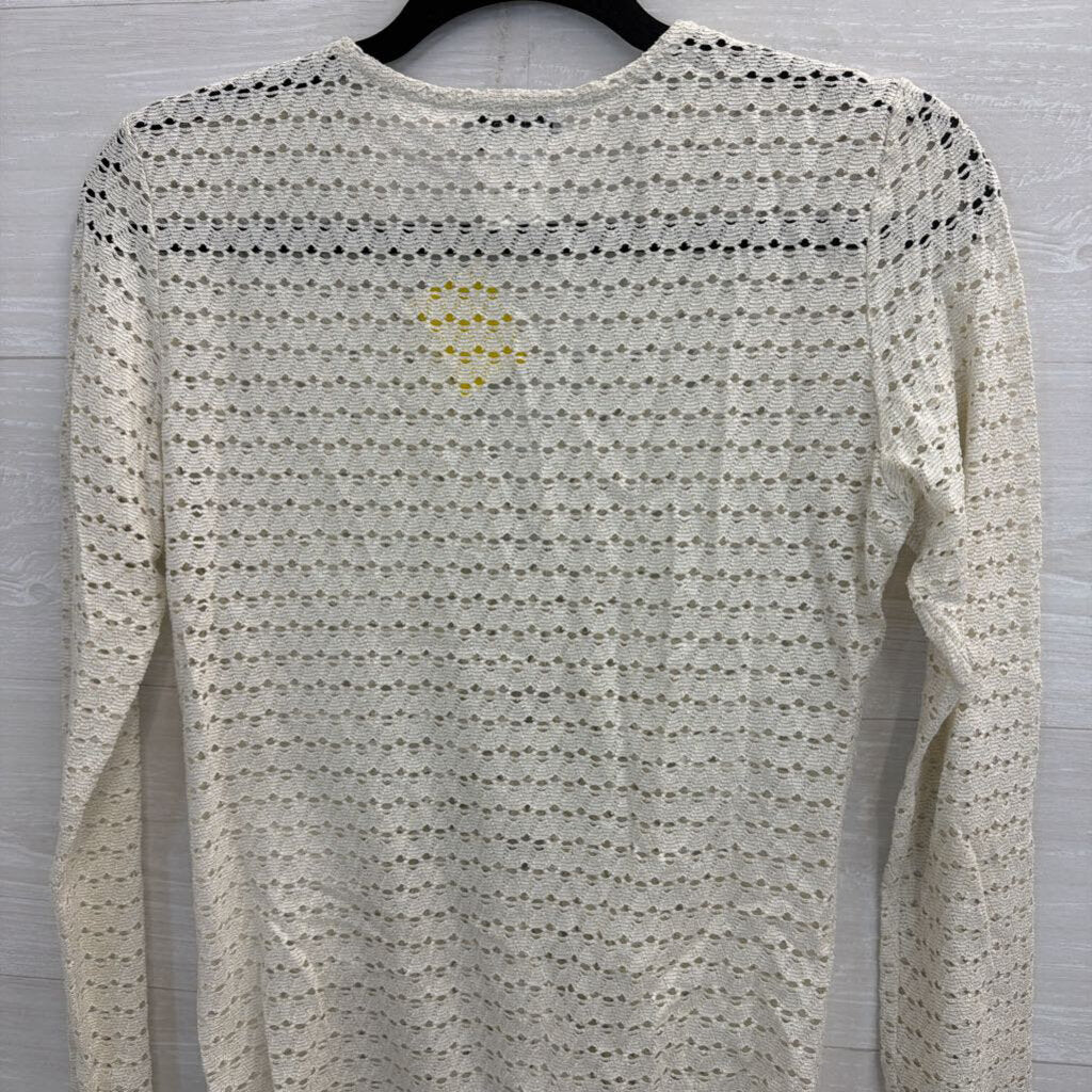 Musier White Shimmer Open Knit Long Sleeve Top 38