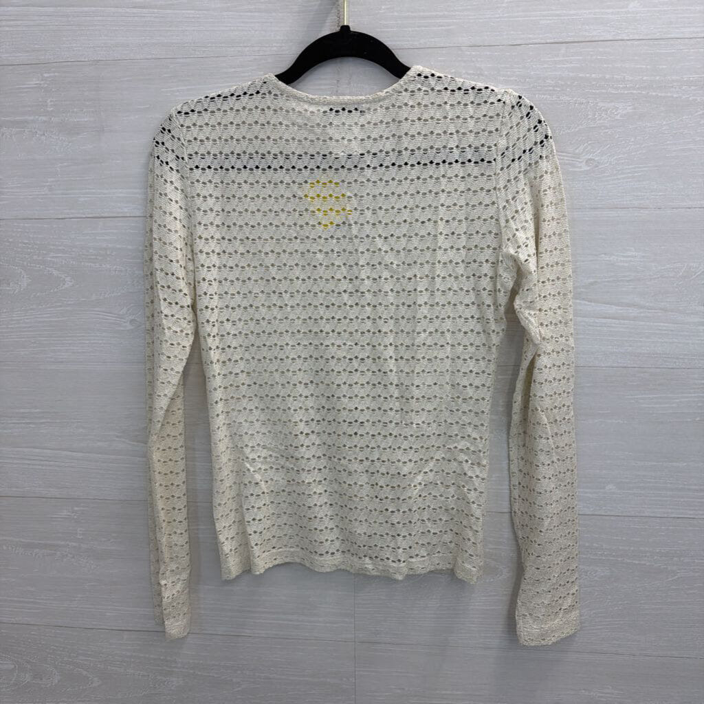 Musier White Shimmer Open Knit Long Sleeve Top 38