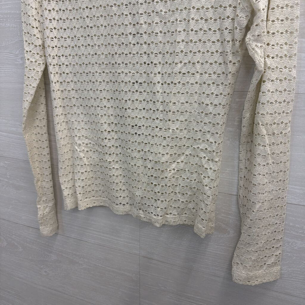 Musier White Shimmer Open Knit Long Sleeve Top 38