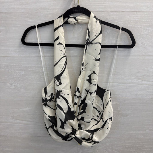 Zara Black/ White Silky Cropped Halter Top Large