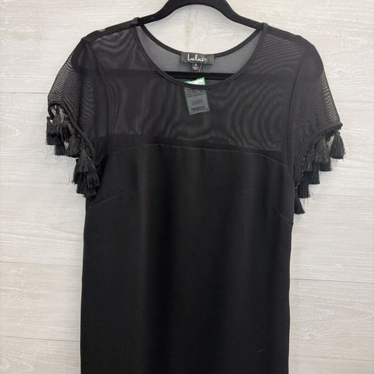 Lulus Black Short Fringe Sleeve Shift Dress Small
