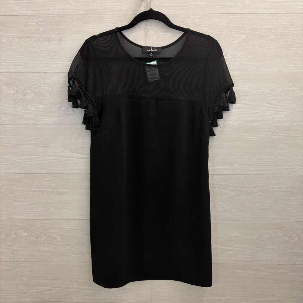 Lulus Black Short Fringe Sleeve Shift Dress Small