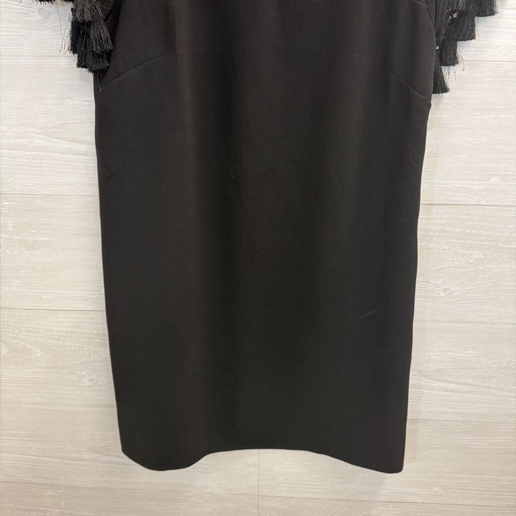 Lulus Black Short Fringe Sleeve Shift Dress Small