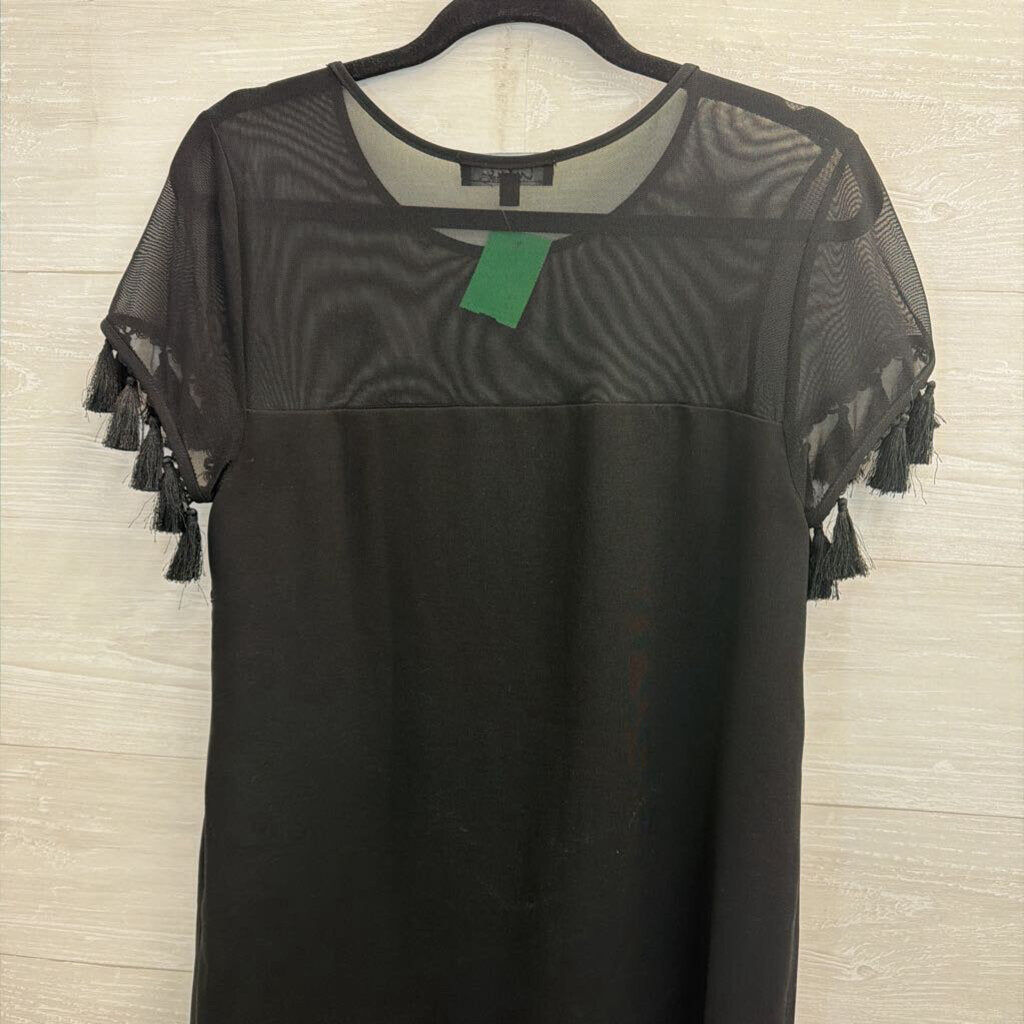 Lulus Black Short Fringe Sleeve Shift Dress Small