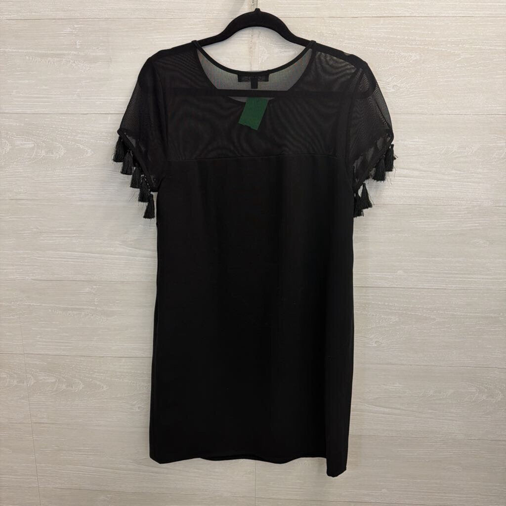 Lulus Black Short Fringe Sleeve Shift Dress Small