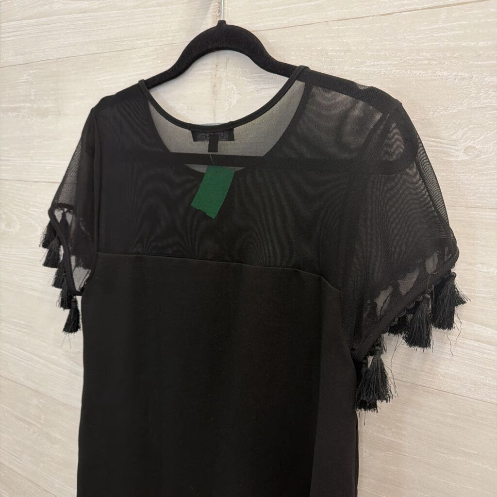 Lulus Black Short Fringe Sleeve Shift Dress Small