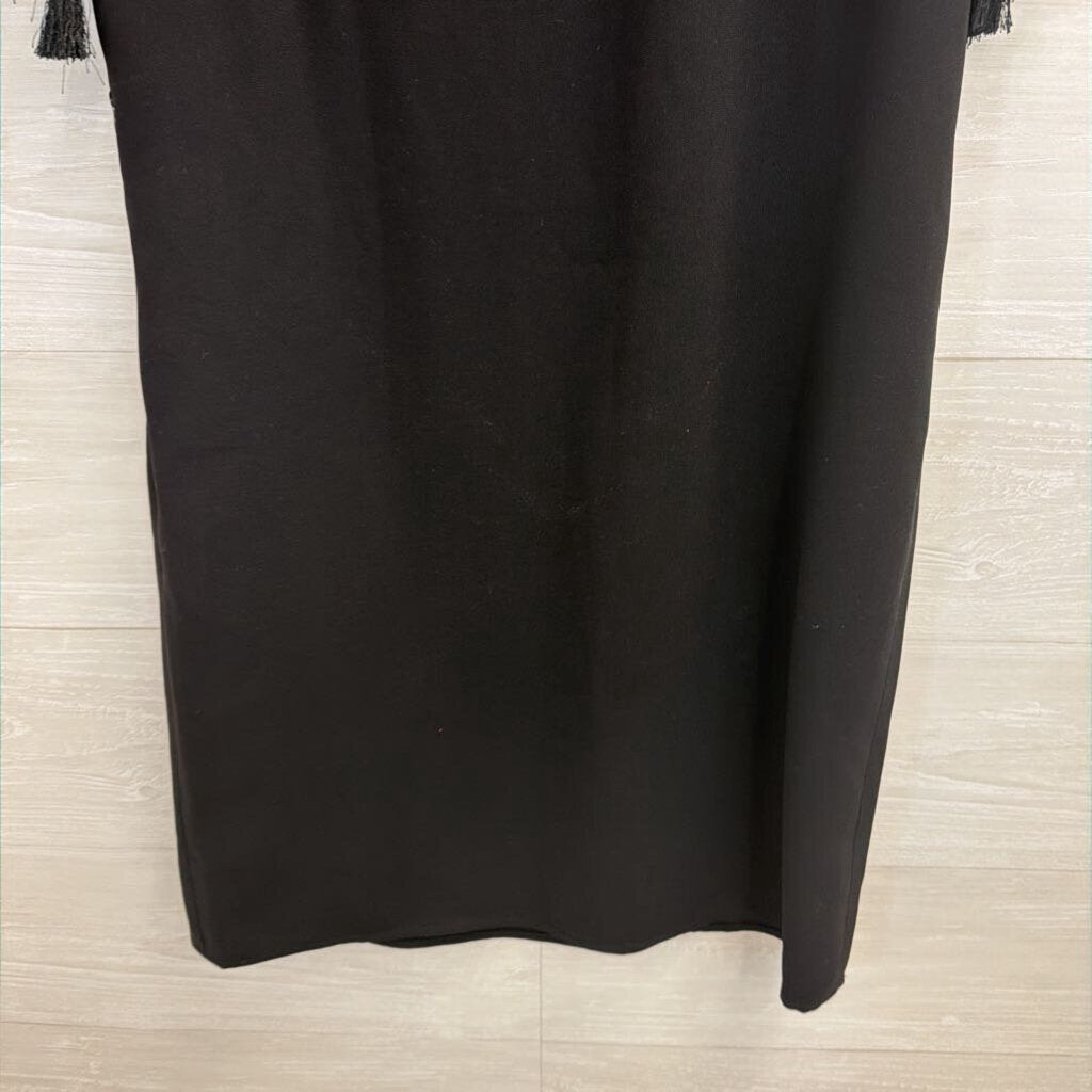 Lulus Black Short Fringe Sleeve Shift Dress Small
