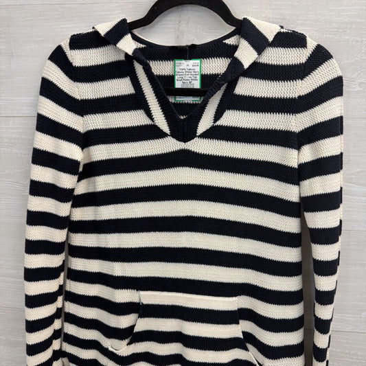 Talbots White/ Navy Striped Knit Hooded Long Sleeve Top Small Petite