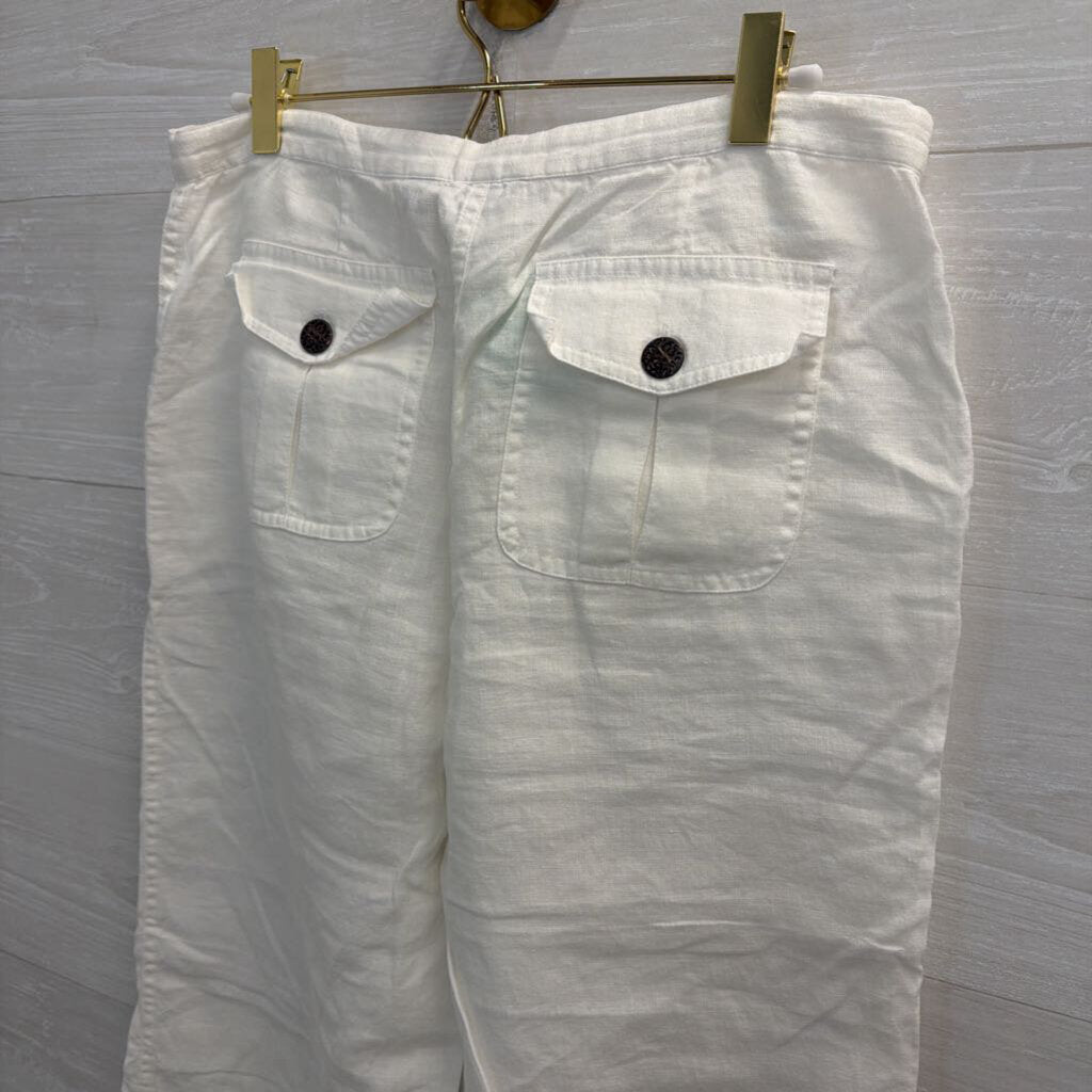 Saks Fifth Avenue White 100% Linen Wide Leg Pants Extra Small