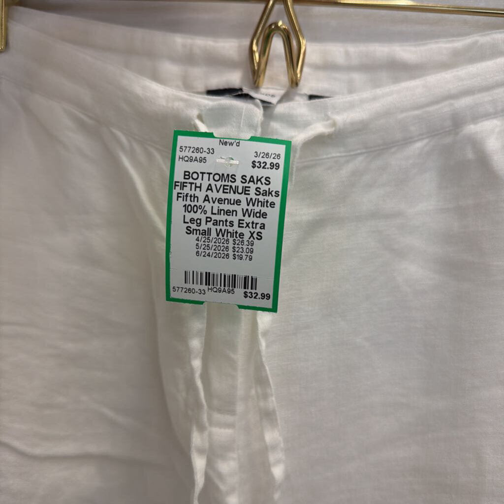 Saks Fifth Avenue White 100% Linen Wide Leg Pants Extra Small