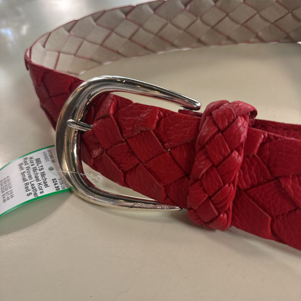 Michael Kors Red Woven Leather Belt Small