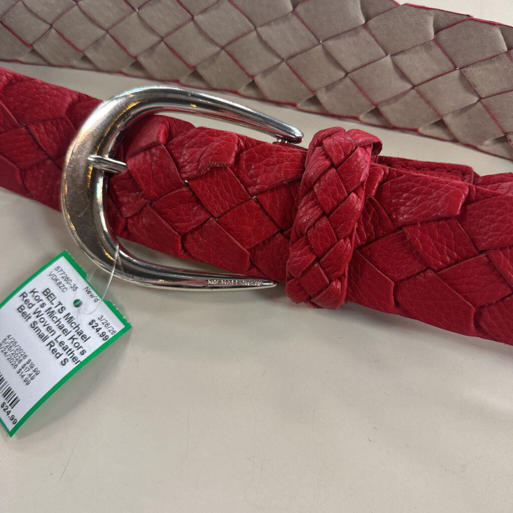 Michael Kors Red Woven Leather Belt Small