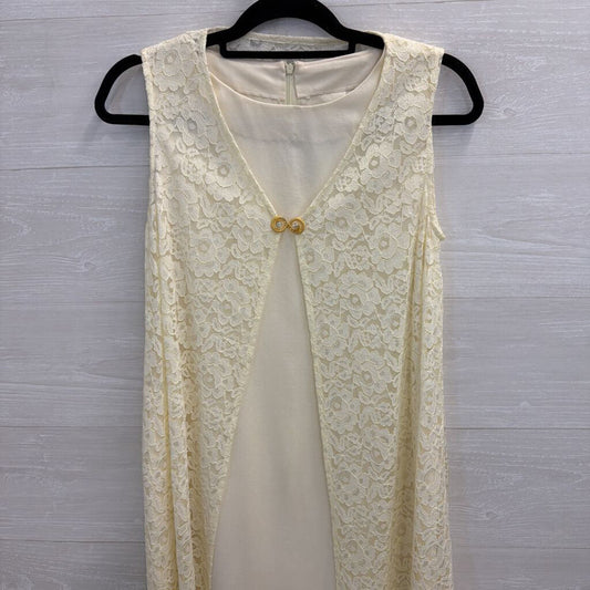 Vintage Cream Maxi Dress With Lace Overlay Small