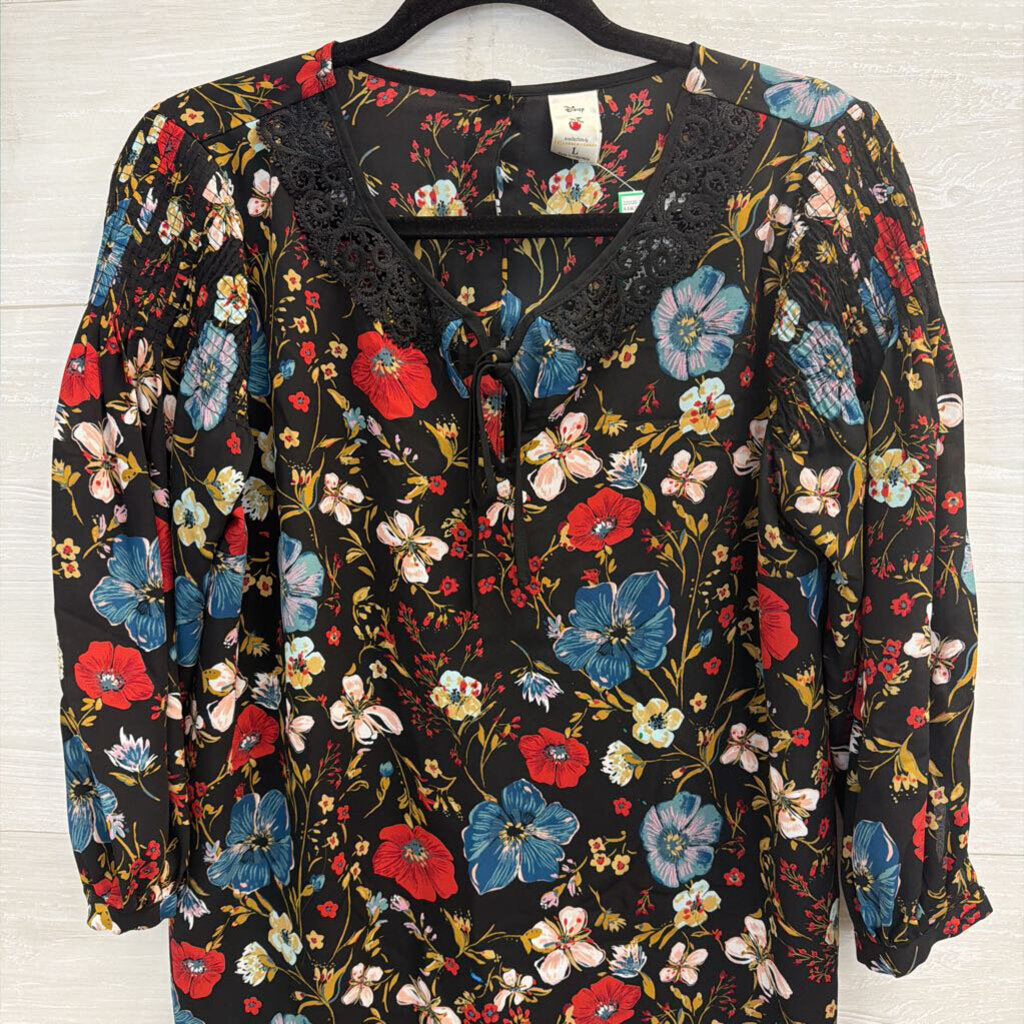 Disney X Lauren Conrad Black/ Multi Floral Print Long Sleeve Top Large