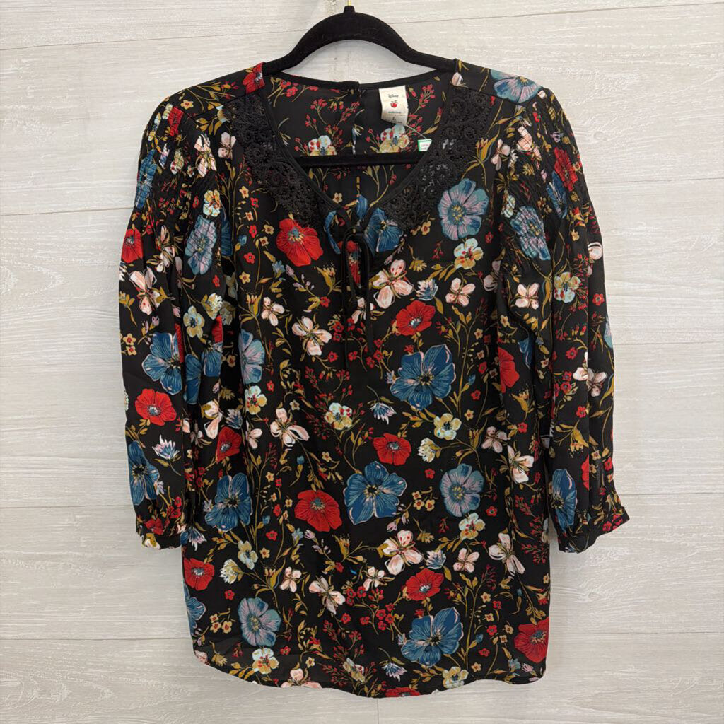 Disney X Lauren Conrad Black/ Multi Floral Print Long Sleeve Top Large